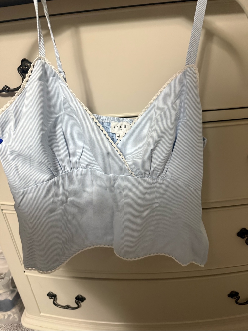Light Blue Pinstripe Spaghetti Strap Crop Top
